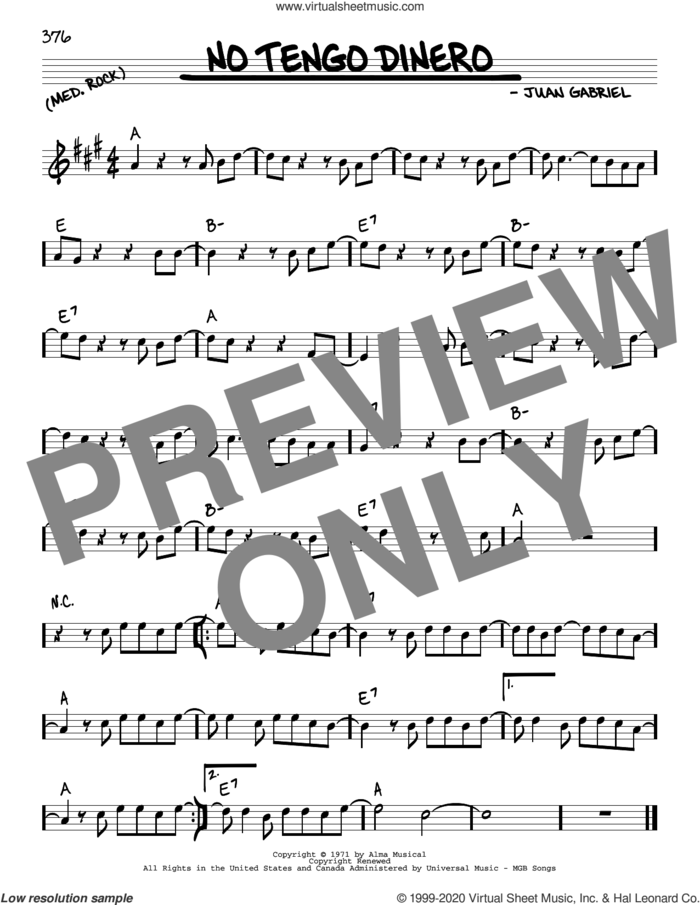 No Tengo Dinero sheet music for voice and other instruments (real book) by Juan Gabriel, intermediate skill level