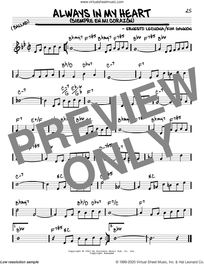 Always In My Heart (Siempre En Mi Corazon) sheet music for voice and other instruments (real book) by Glenn Miller, Ernesto Lecuona and Kim Gannon, intermediate skill level