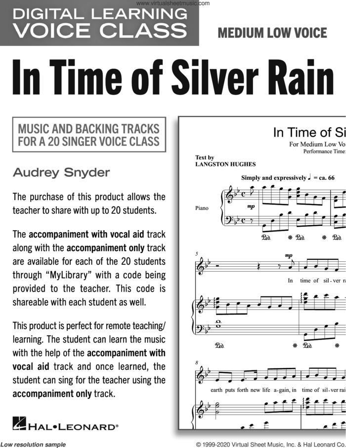 In Time Of Silver Rain (Medium Low Voice) (includes Audio) sheet music for voice and piano (Medium Low Voice) by Audrey Snyder and Langston Hughes, intermediate skill level