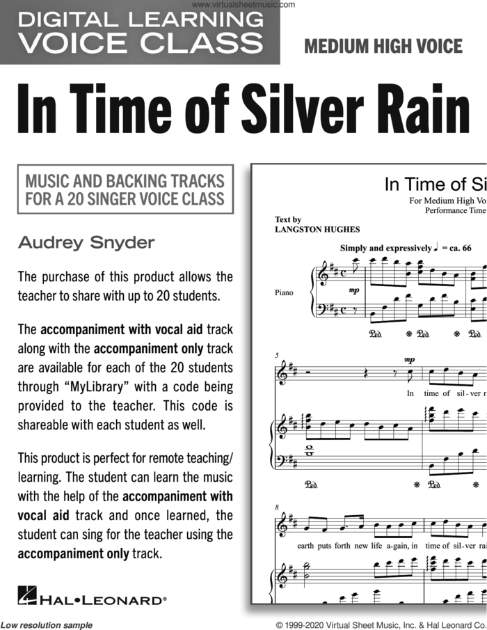 In Time Of Silver Rain (Medium High Voice) (includes Audio) sheet music for voice and piano (Medium High Voice) by Audrey Snyder and Langston Hughes, intermediate skill level