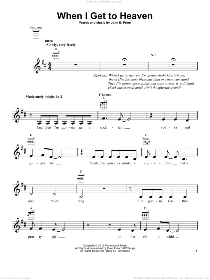 When I Get To Heaven sheet music for ukulele by John Prine and John E. Prine, intermediate skill level