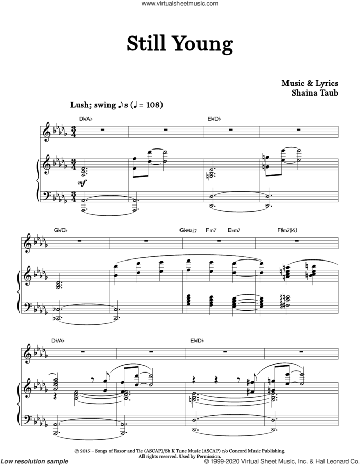 Still Young sheet music for voice and piano by Shaina Taub, intermediate skill level