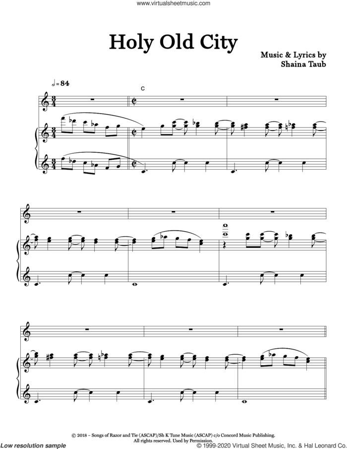 Holy Old City sheet music for voice and piano by Shaina Taub, intermediate skill level