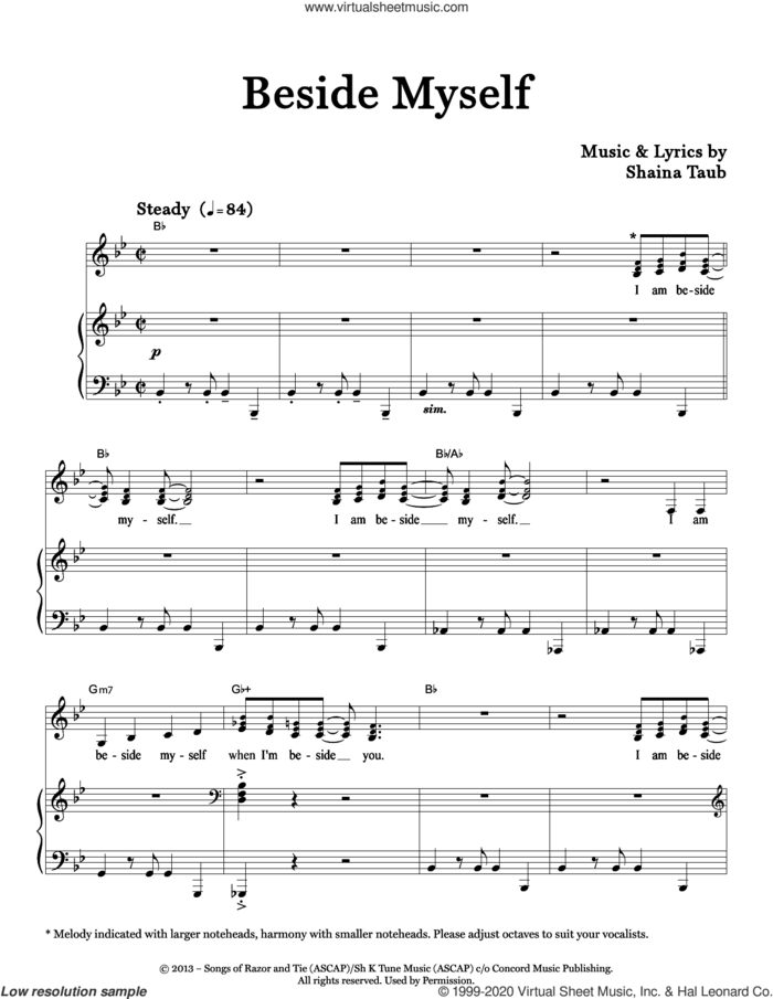 Beside Myself sheet music for voice and piano by Shaina Taub Trio and Shaina Taub, intermediate skill level