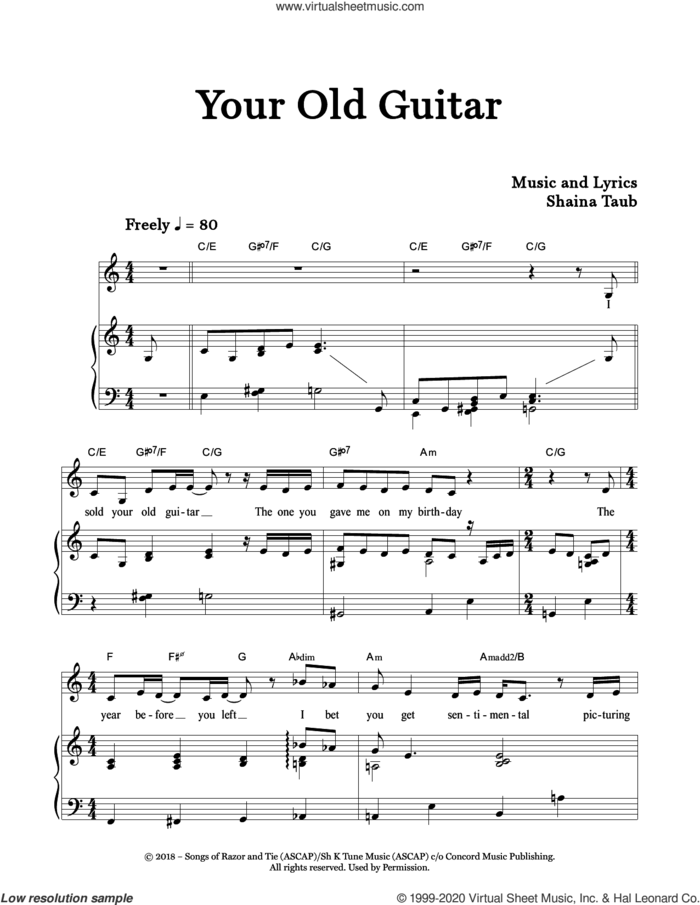 Your Old Guitar sheet music for voice and piano by Shaina Taub, intermediate skill level