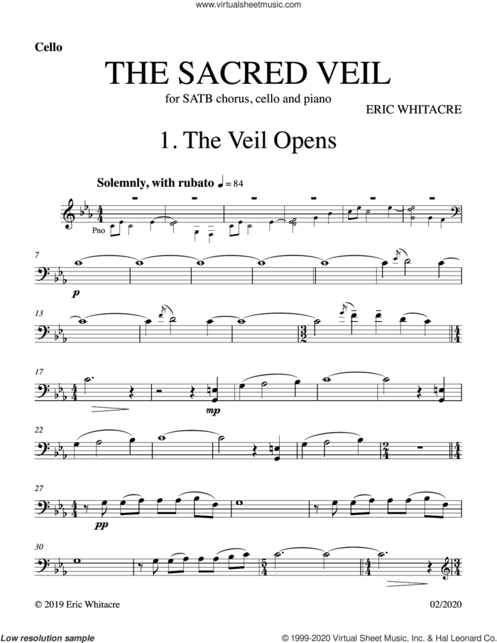 The Sacred Veil (Collection) sheet music for orchestra/band (cello) by Eric Whitacre, intermediate skill level