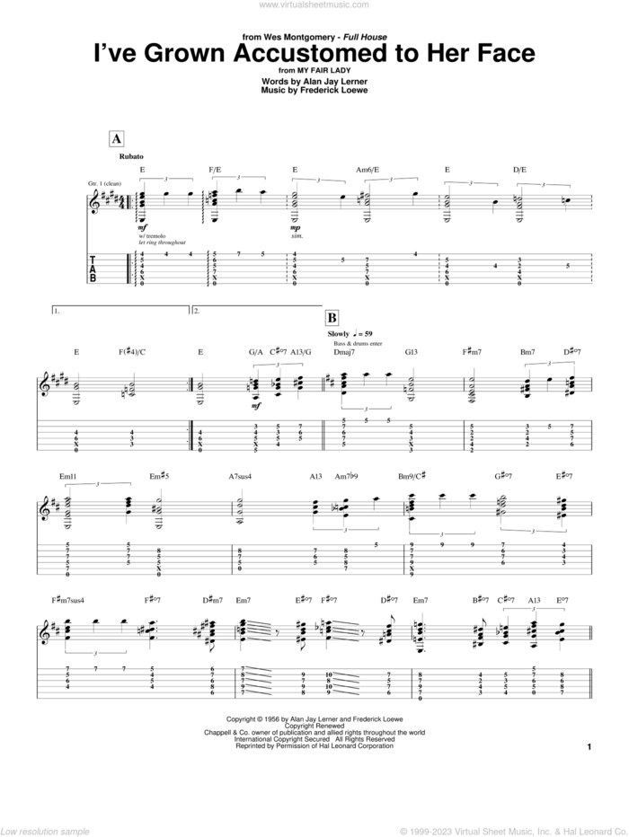 I've Grown Accustomed To Her Face sheet music for guitar (tablature) by Wes Montgomery, Alan Jay Lerner and Frederick Loewe, intermediate skill level
