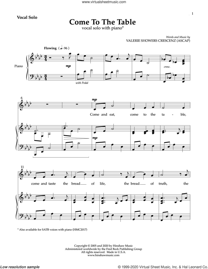Come to the Table sheet music for voice and piano by Valerie Crescenz, intermediate skill level