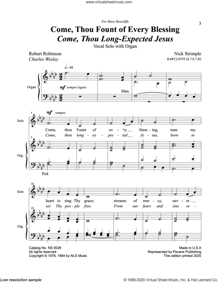 Come, Thou Fount of Every Blessing (with 'Come, Thou Long-Expected Jesus') sheet music for voice and piano by Nick Strimple, Charles Wesley and Robert Robinson, intermediate skill level
