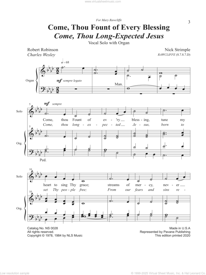 Come, Thou Fount of Every Blessing (with 'Come, Thou Long-Expected Jesus') sheet music for voice and piano by Nick Strimple, Charles Wesley and Robert Robinson, intermediate skill level
