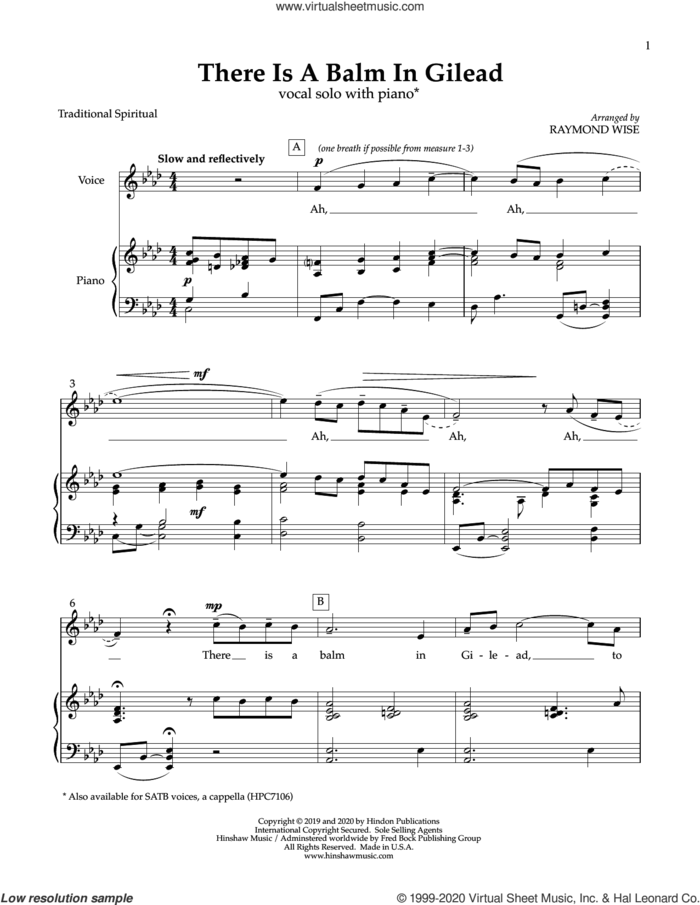 There Is a Balm in Gilead sheet music for voice and piano by Raymond Wise, intermediate skill level