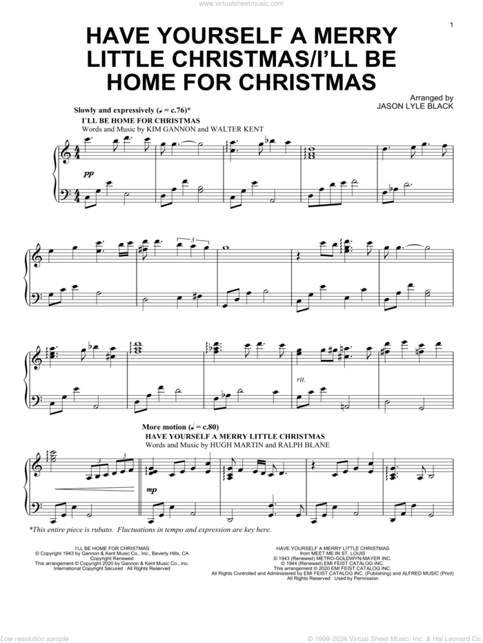 Have Yourself A Merry Little Christmas/I'll Be Home For Christmas sheet music for piano solo by Hugh Martin, Jason Lyle Black, Kim Gannon, Ralph Blane and Walter Kent, intermediate skill level