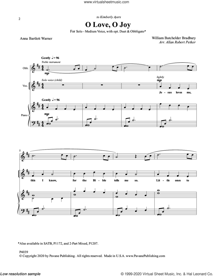 O Love, O Joy sheet music for voice and piano by Allan Robert Petker, intermediate skill level