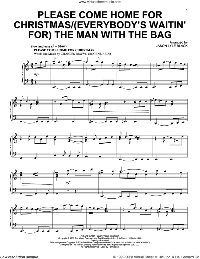 Please Come Home For Christmas/(Everybody's Waitin' For) The Man With The Bag sheet music for piano solo by Charles Brown, Jason Lyle Black, Dudley Brooks, Gene Redd, Harold Stanley and Irving Taylor, intermediate skill level