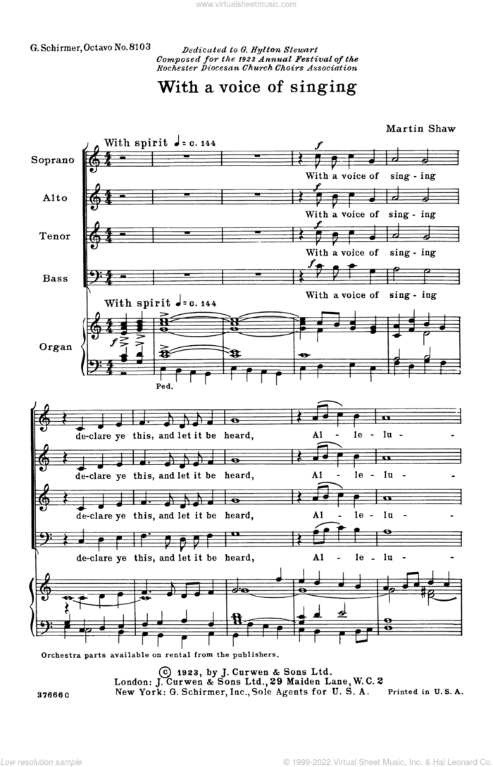 With A Voice Of Singing sheet music for choir (SATB: soprano, alto, tenor, bass) by M. Shaw and Martin Shaw, intermediate skill level