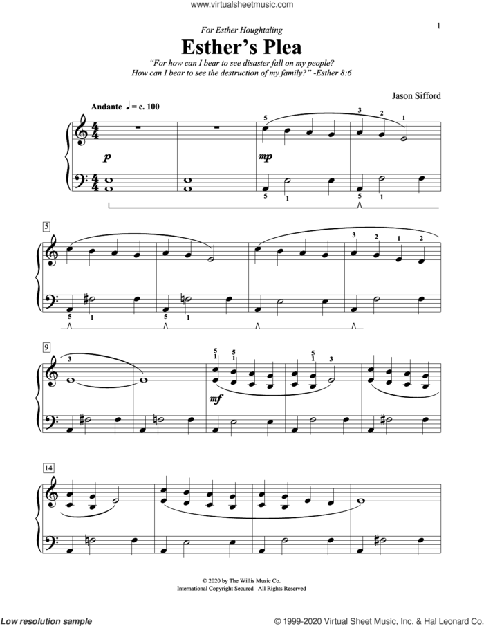 Esther's Plea sheet music for piano solo (elementary) by Jason Sifford, beginner piano (elementary)