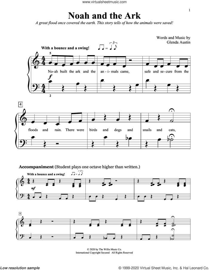 Noah And The Ark sheet music for piano solo (elementary) by Glenda Austin, beginner piano (elementary)