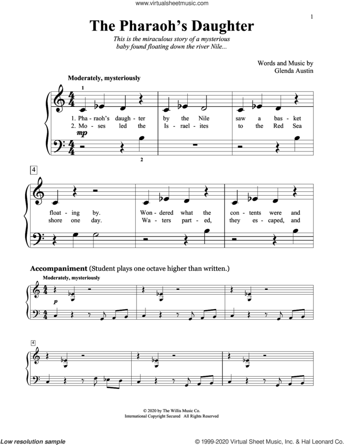 The Pharaoh's Daughter sheet music for piano solo (elementary) by Glenda Austin, beginner piano (elementary)