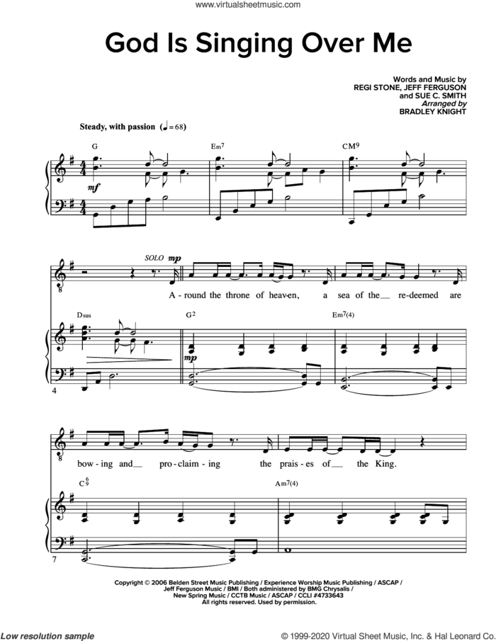 God Is Singing Over Me (arr. Bradley Knight) sheet music for voice and piano by Regi Stone, Bradley Knight, Jeff Ferguson, Regi Stone, Jeff Ferguson and Sue C. Smith and Sue C. Smith, intermediate skill level