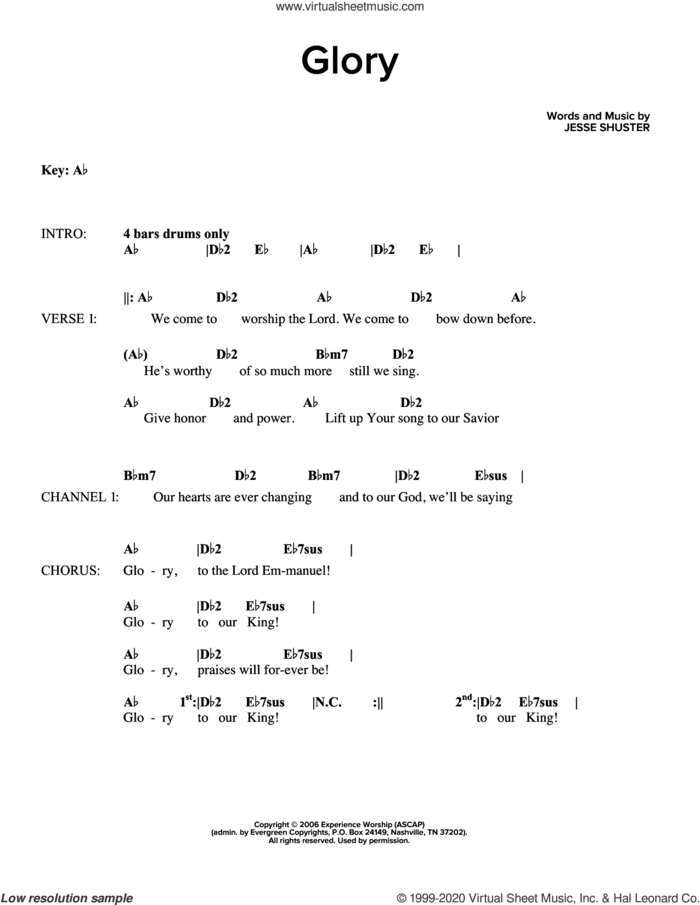Glory sheet music for guitar (chords) by Jesse Shuster, intermediate skill level
