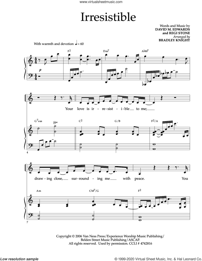 Irresistible (arr. Bradley Knight) sheet music for voice and piano by Regi Stone, Bradley Knight, David M. Edwards and David M. Edwards and Regi Stone, intermediate skill level