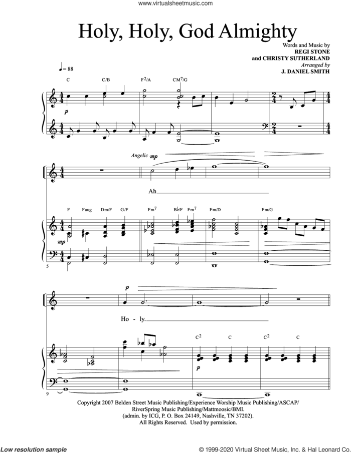 Holy, Holy God Almighty (arr. J. Daniel Smith) sheet music for voice and piano by Regi Stone, J. Daniel Smith, Christy Sutherland and Regi Stone and Christy Sutherland, intermediate skill level