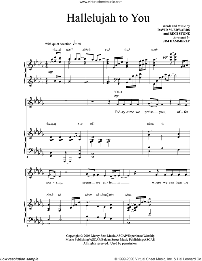 Hallelujah To You (arr. Jim Hammerly) sheet music for choir (SATB: soprano, alto, tenor, bass) by David M. Edwards and Regi Stone, Jim Hammerly, David Edwards and Regi Stone, intermediate skill level