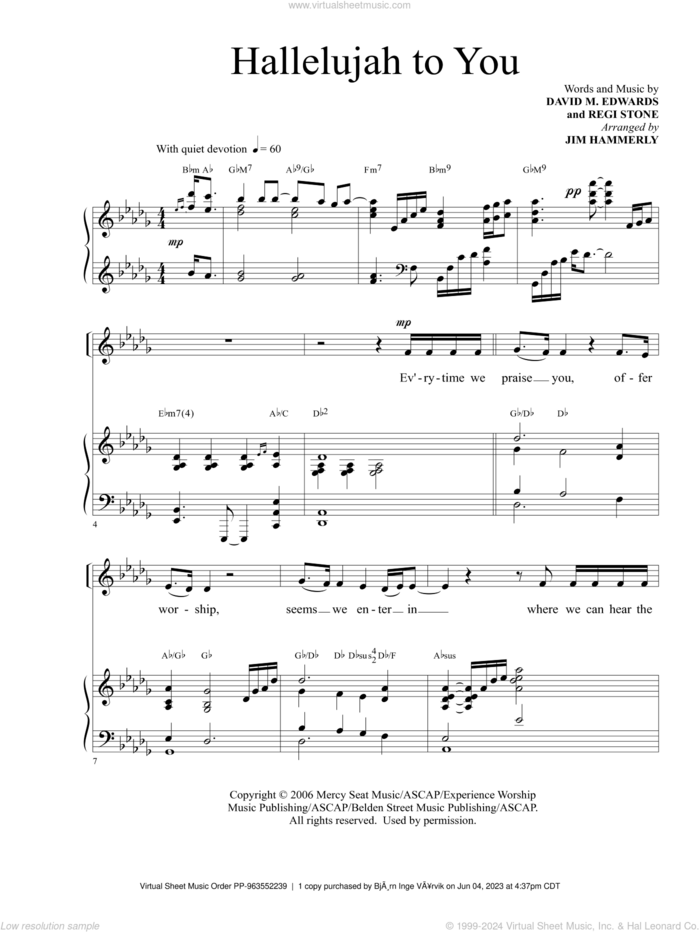Hallelujah To You (arr. Jim Hammerly) sheet music for voice and piano by David M. Edwards and Regi Stone, Jim Hammerly, David Edwards and Regi Stone, intermediate skill level