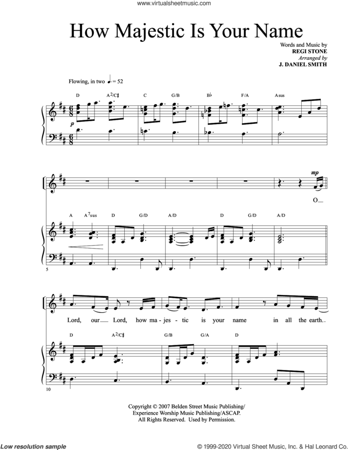 How Majestic Is Your Name (arr. J. Daniel Smith) sheet music for voice and piano by Regi Stone and J. Daniel Smith, intermediate skill level