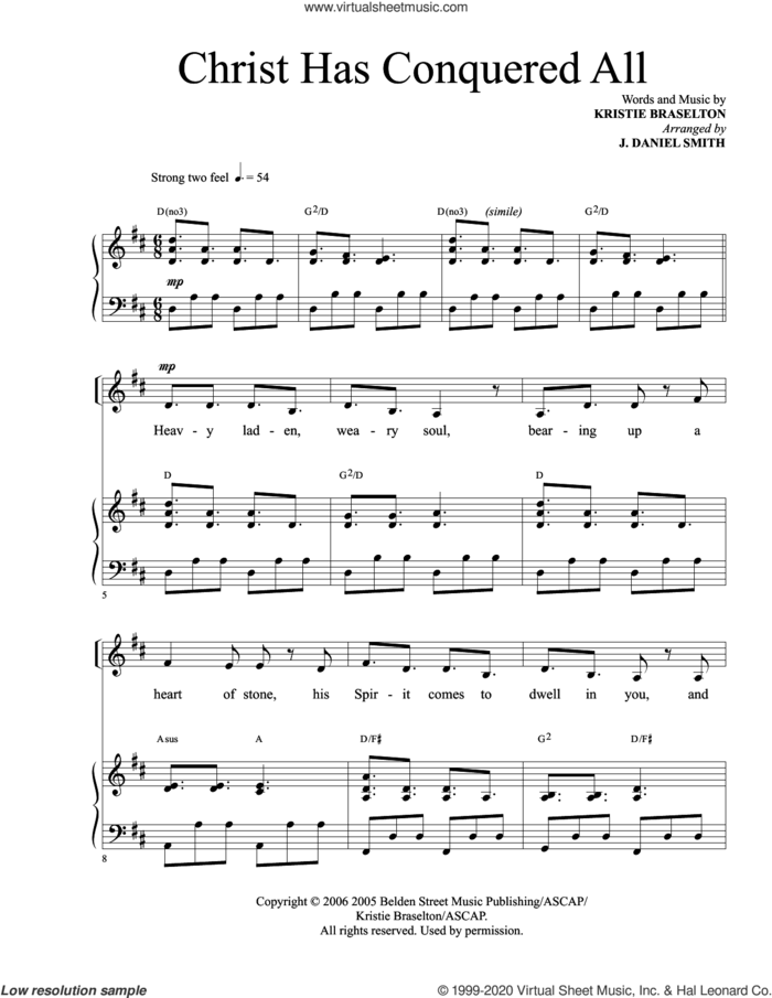 Christ Has Conquered All (arr. J. Daniel Smith) sheet music for voice and piano by Kristie Braselton and J. Daniel Smith, intermediate skill level