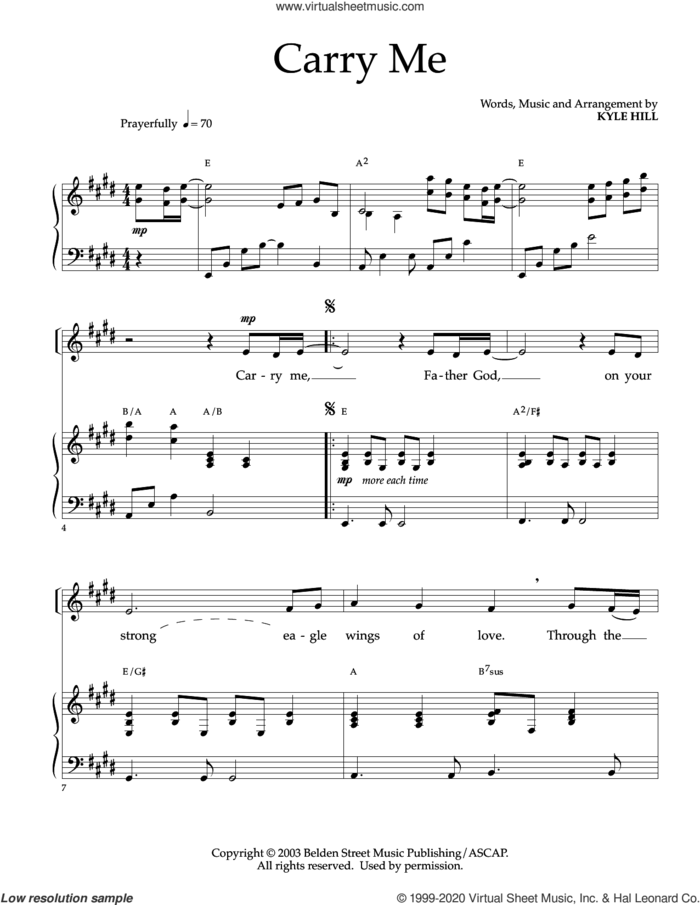 Carry Me sheet music for voice and piano by Kyle Hill, intermediate skill level