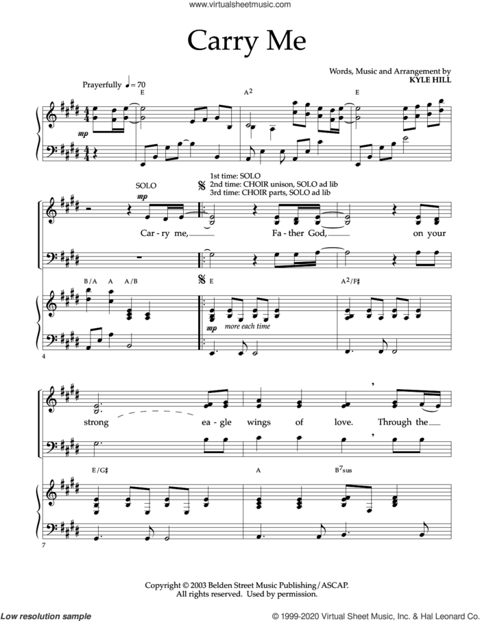 Carry Me sheet music for choir (SATB: soprano, alto, tenor, bass) by Kyle Hill, intermediate skill level