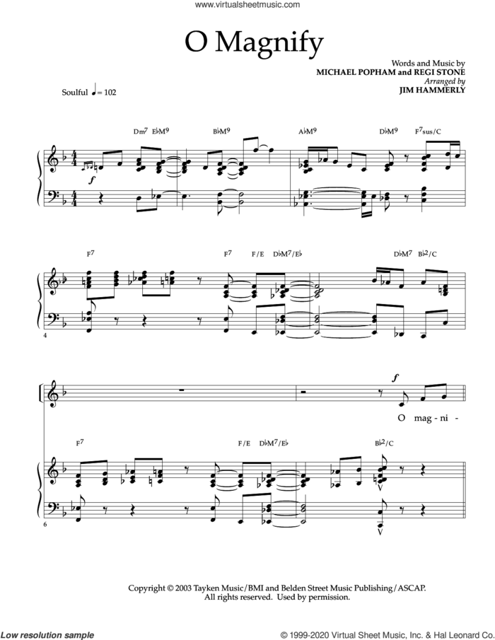 O Magnify (arr. Jim Hammerly) sheet music for voice and piano by Regi Stone, Jim Hammerly, Michael Popham and Michael Popham and Regi Stone, intermediate skill level