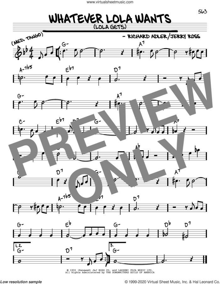 Whatever Lola Wants (Lola Gets) sheet music for voice and other instruments (real book) by Richard Adler, Jerry Ross and Richard Adler and Jerry Ross, intermediate skill level