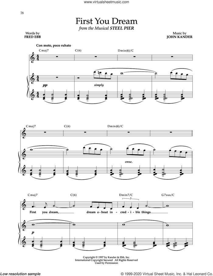 First You Dream (from Steel Pier) sheet music for voice and piano by John Kander, Fred Ebb and Kander & Ebb, intermediate skill level