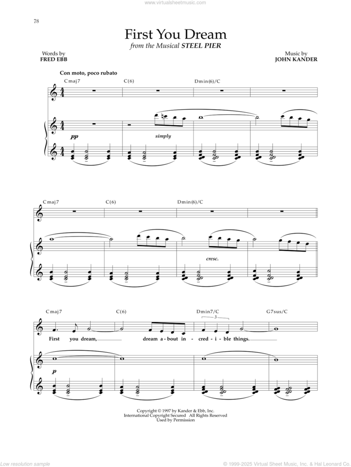 First You Dream (from Steel Pier) sheet music for voice and piano by John Kander, Fred Ebb and Kander & Ebb, intermediate skill level