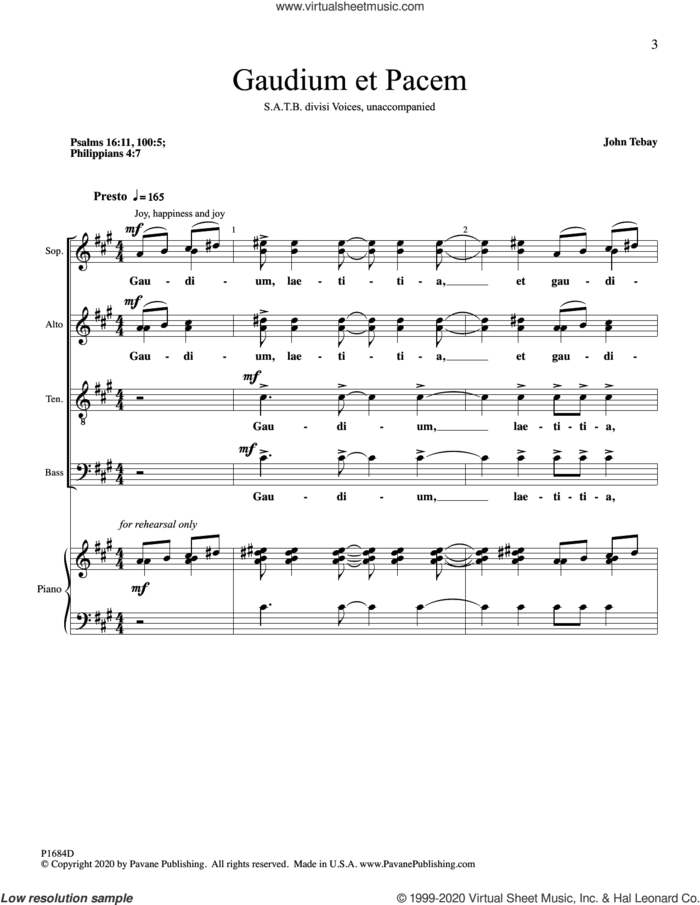 Gaudium Et Pacem sheet music for choir (SATB: soprano, alto, tenor, bass) by John Tebay, intermediate skill level
