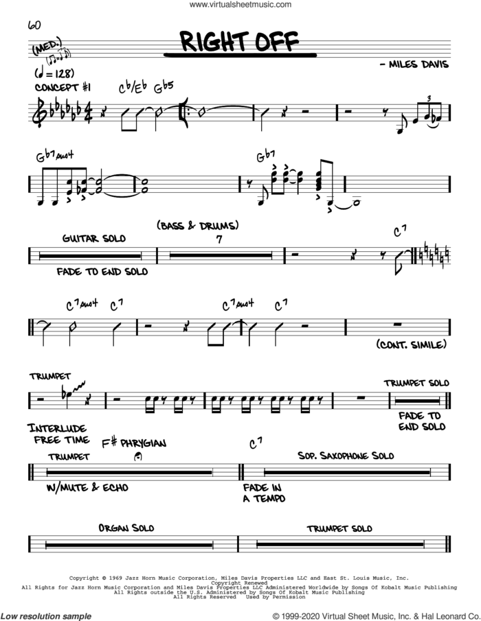 Right Off sheet music for voice and other instruments (real book) by Miles Davis, intermediate skill level