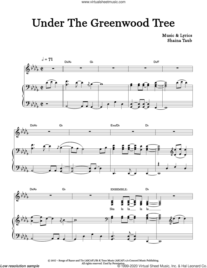 Under The Greenwood Tree (from As You Like It) sheet music for voice and piano by Shaina Taub, intermediate skill level