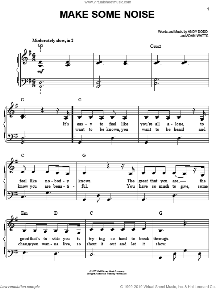 Make Some Noise sheet music for piano solo by Hannah Montana, Miley Cyrus, Adam Watts and Andy Dodd, easy skill level