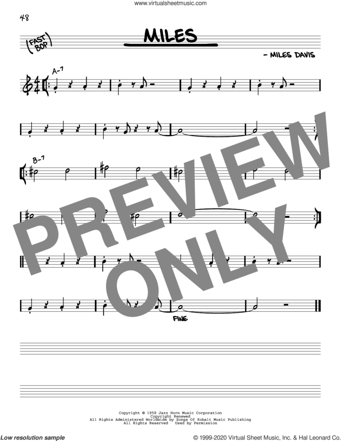 Miles sheet music for voice and other instruments (real book) by Miles Davis, intermediate skill level