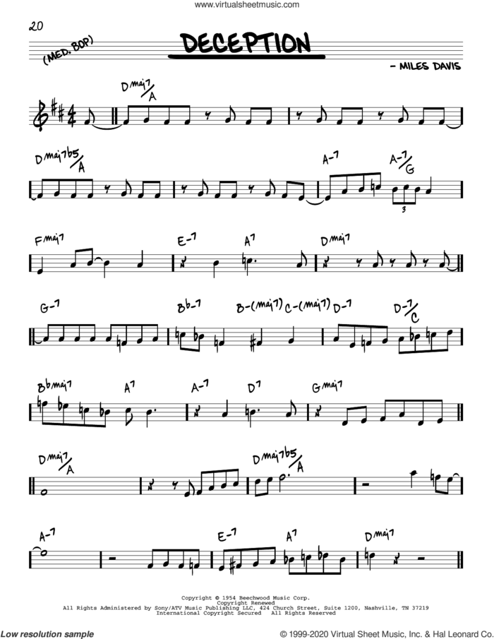 Deception sheet music for voice and other instruments (real book) by Miles Davis, intermediate skill level