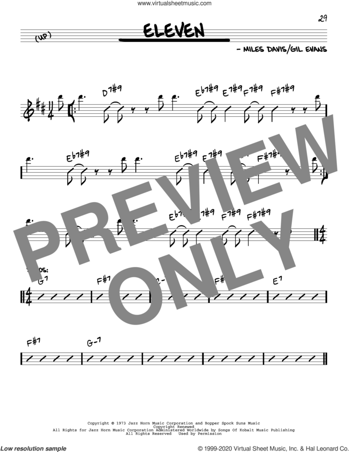 Eleven sheet music for voice and other instruments (real book) by Miles Davis and Gil Evans, intermediate skill level