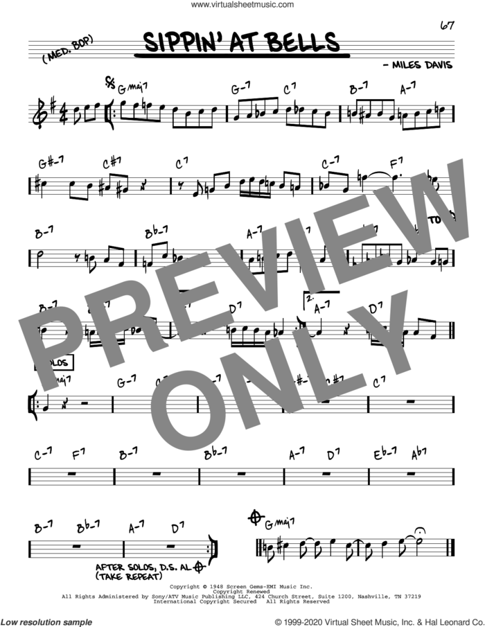 Sippin' At Bells sheet music for voice and other instruments (real book) by Miles Davis, intermediate skill level