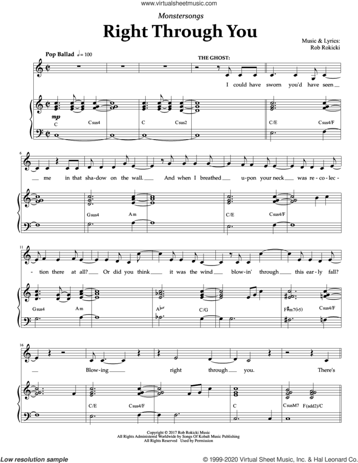 Right Through You (from Monstersongs) sheet music for voice and piano by Rob Rokicki, intermediate skill level
