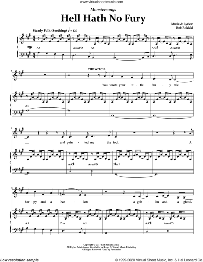 Hell Hath No Fury (from Monstersongs) sheet music for voice and piano by Rob Rokicki, intermediate skill level