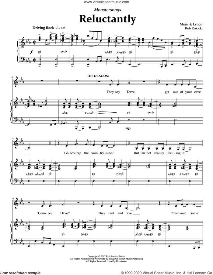 Reluctantly (from Monstersongs) sheet music for voice and piano by Rob Rokicki, intermediate skill level