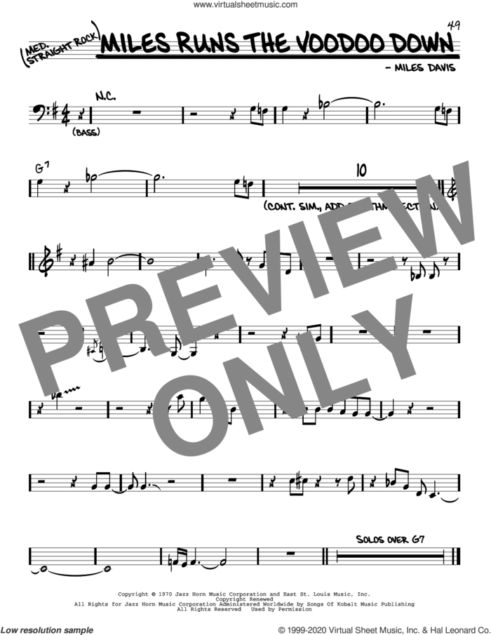 Miles Runs The Voodoo Down sheet music for voice and other instruments (real book) by Miles Davis, intermediate skill level
