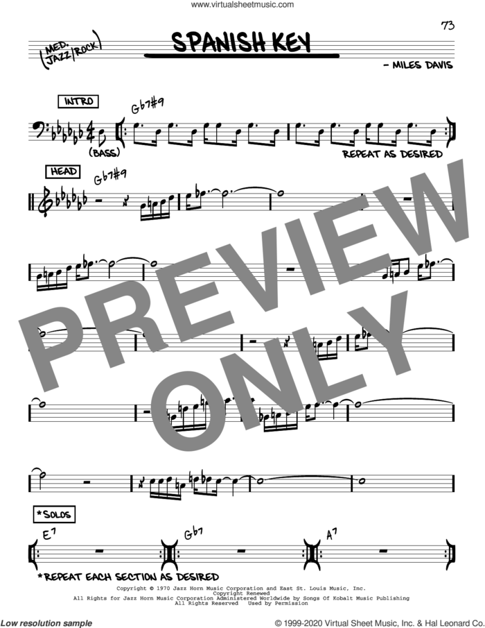 Spanish Key sheet music for voice and other instruments (real book) by Miles Davis, intermediate skill level