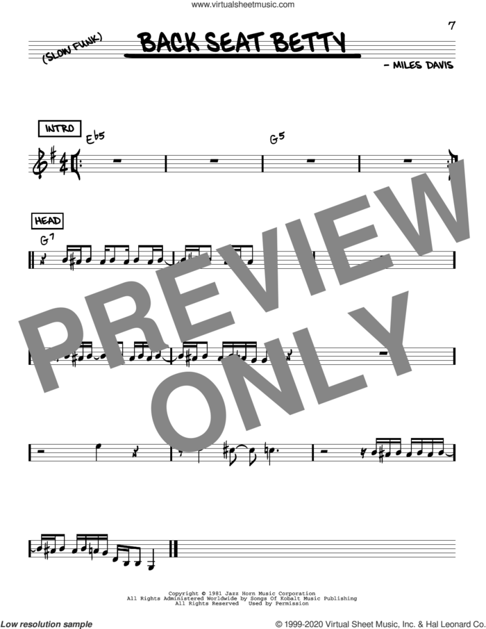 Back Seat Betty sheet music for voice and other instruments (real book) by Miles Davis, intermediate skill level